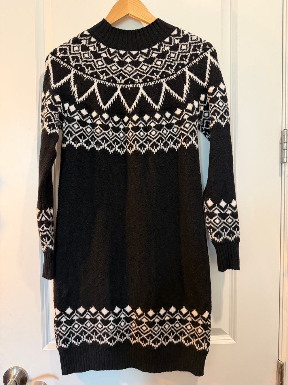 LOFT Petite Fair Isle Sweater Dress Black White Mock Neck Long Sleeve SP - Picture 2 of 7